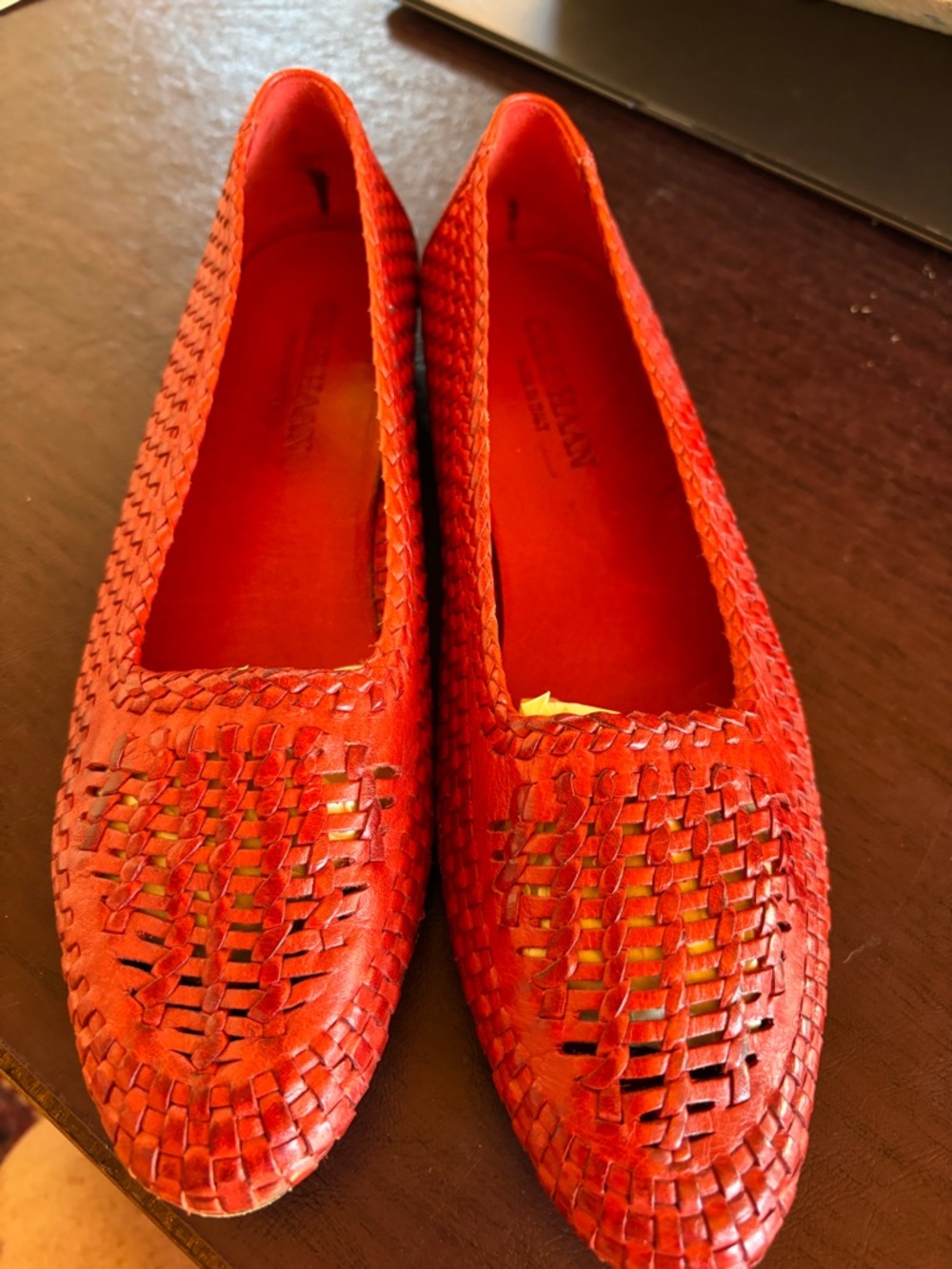 Cole Haan Red Woven Leather Slip-On Flats - Picture 3 of 7
